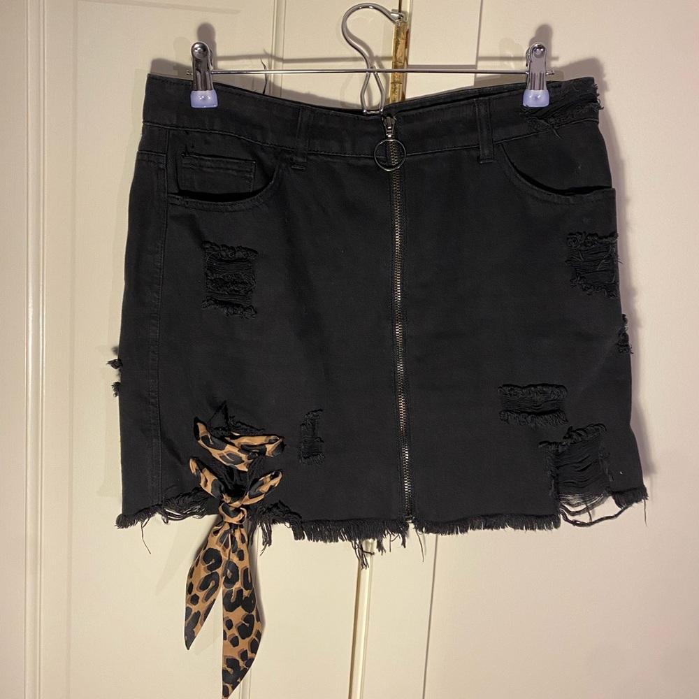Mini Black Jean Skirt with Rips